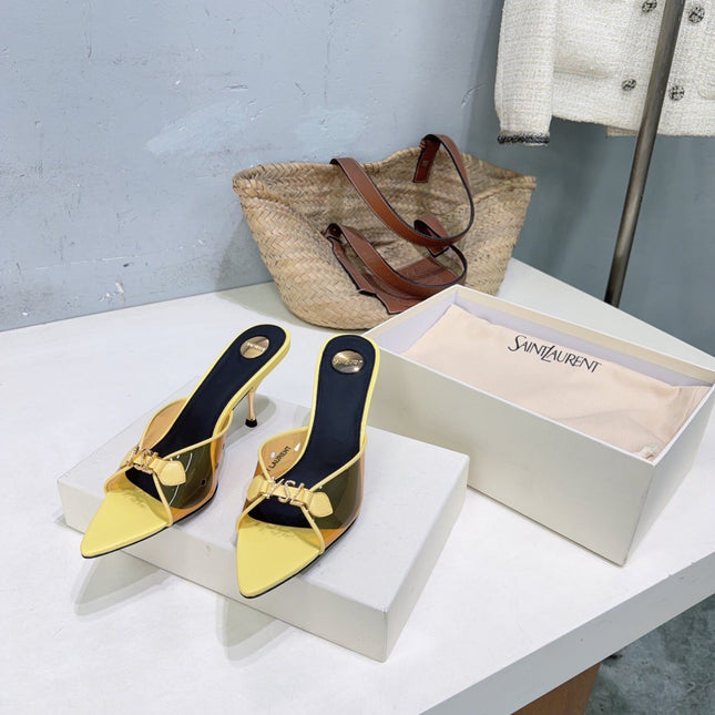 YSL 26S HIGH-HEEL SANDALS 75 MM IN LIGHT YELLOW LAMBSKIN AND TRANSPARENT STRAPS PVC