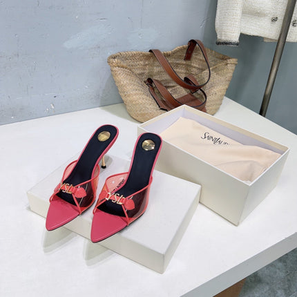 YSL 26S HIGH-HEEL SANDALS 75 MM IN PINK LAMBSKIN AND TRANSPARENT STRAPS PVC