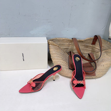 YSL 26S HIGH-HEEL SANDALS 75 MM IN PINK LAMBSKIN AND TRANSPARENT STRAPS PVC