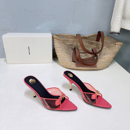 YSL 26S HIGH-HEEL SANDALS 75 MM IN PINK LAMBSKIN AND TRANSPARENT STRAPS PVC