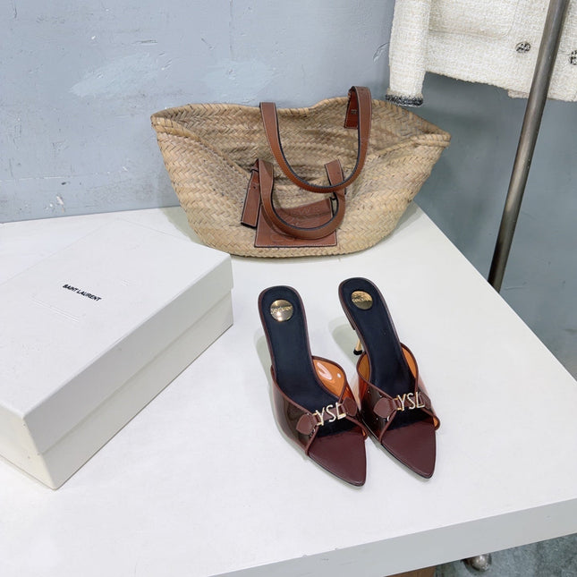 YSL 26S HIGH-HEEL SANDALS 75 MM IN BURGUNDY BROWN LAMBSKIN AND TRANSPARENT STRAPS PVC