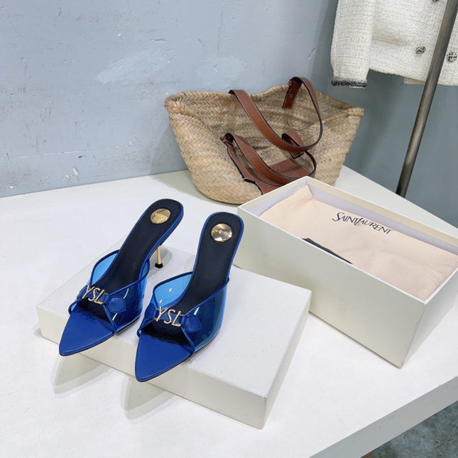 YSL 26S HIGH-HEEL SANDALS 75 MM IN NAVY BLUE LAMBSKIN AND TRANSPARENT STRAPS PVC