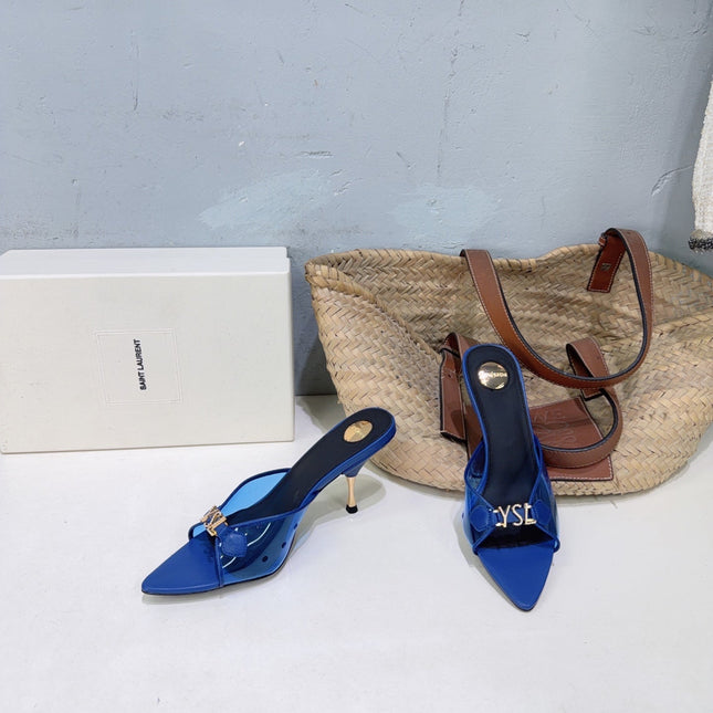 YSL 26S HIGH-HEEL SANDALS 75 MM IN NAVY BLUE LAMBSKIN AND TRANSPARENT STRAPS PVC
