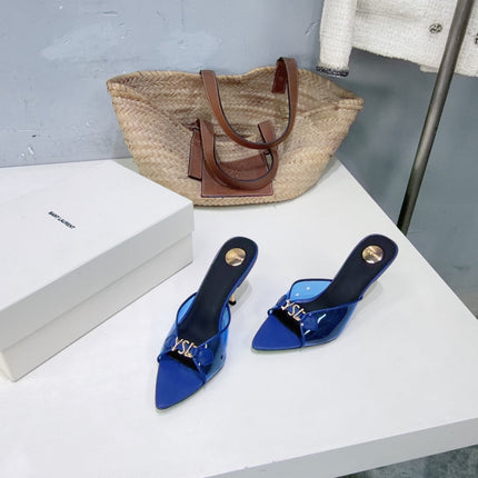 YSL 26S HIGH-HEEL SANDALS 75 MM IN NAVY BLUE LAMBSKIN AND TRANSPARENT STRAPS PVC