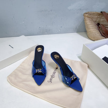 YSL 26S HIGH-HEEL SANDALS 75 MM IN NAVY BLUE LAMBSKIN AND TRANSPARENT STRAPS PVC