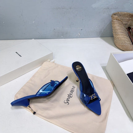 YSL 26S HIGH-HEEL SANDALS 75 MM IN NAVY BLUE LAMBSKIN AND TRANSPARENT STRAPS PVC