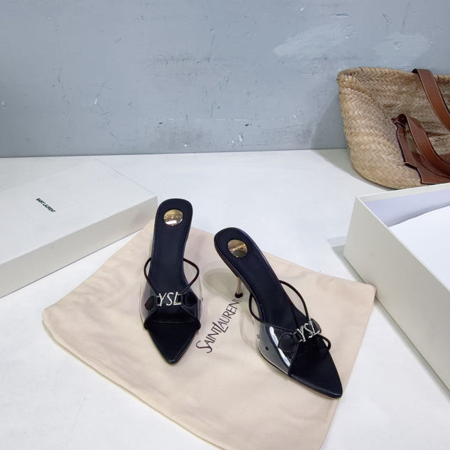 YSL 26S HIGH-HEEL SANDALS 75 MM IN BLACK LAMBSKIN AND TRANSPARENT STRAPS PVC