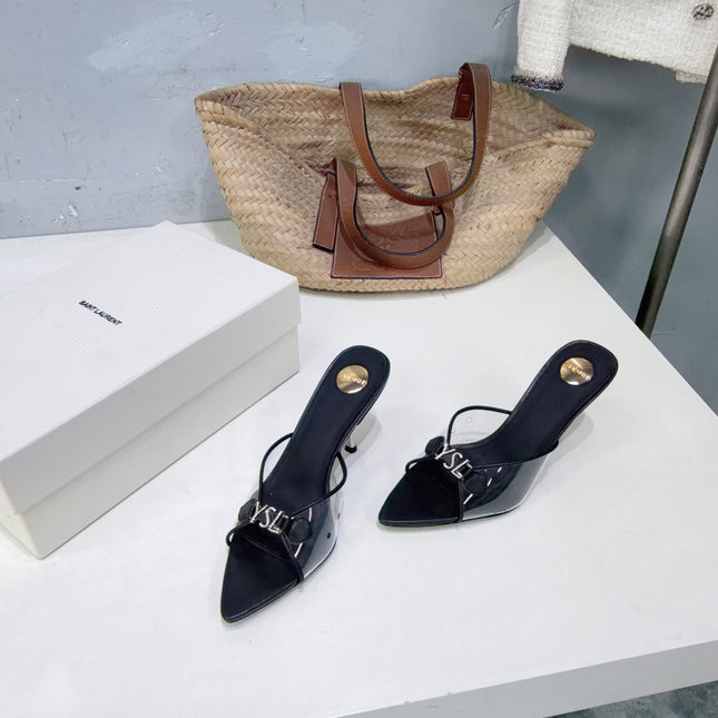 YSL 26S HIGH-HEEL SANDALS 75 MM IN BLACK LAMBSKIN AND TRANSPARENT STRAPS PVC