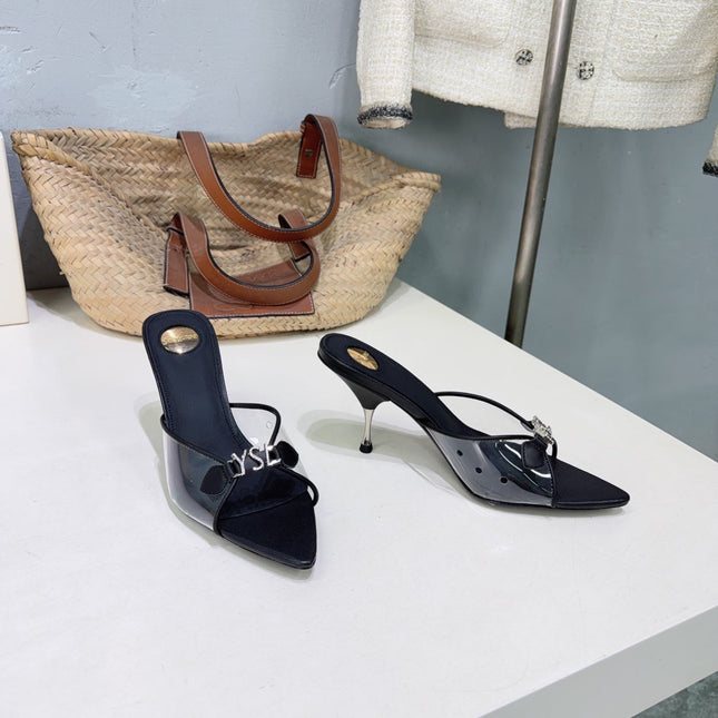 YSL 26S HIGH-HEEL SANDALS 75 MM IN BLACK LAMBSKIN AND TRANSPARENT STRAPS PVC