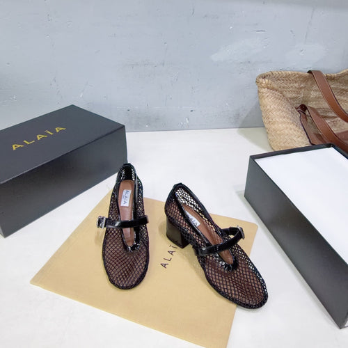 ALAIA 26S HIGH-HEEL MARY JANES 50 MM IN BLACK WOVEN MESH