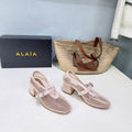 ALAIA 26S HIGH-HEEL MARY JANES 50 MM IN NUDE PINK WOVEN MESH