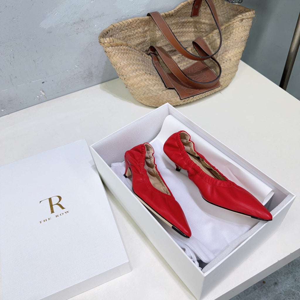 THE ROW 26S POINTED KITTEN HEEL PUMPS 35MM IN RED CALFSKIN