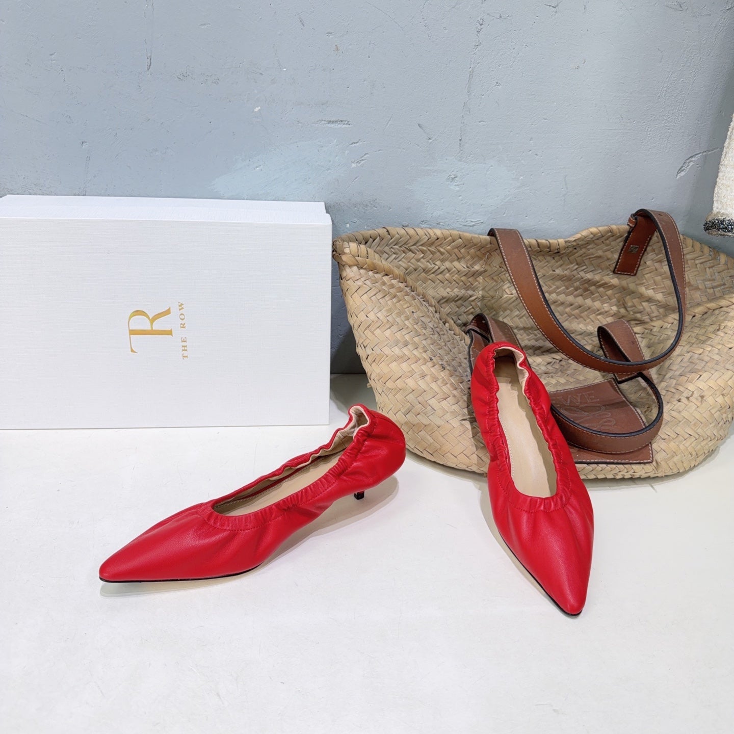 THE ROW 26S POINTED KITTEN HEEL PUMPS 35MM IN RED CALFSKIN