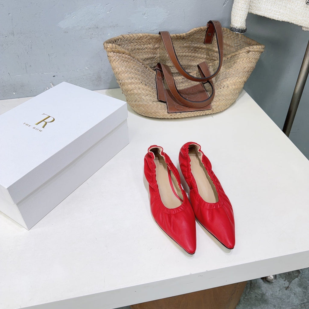 THE ROW 26S POINTED KITTEN HEEL PUMPS 35MM IN RED CALFSKIN