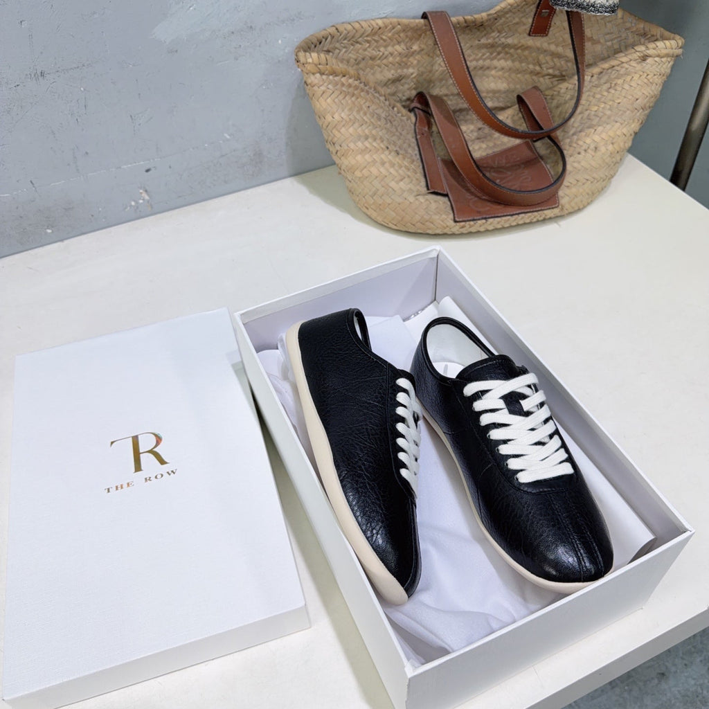 THE ROW 26S LACE-UP SNEAKERS IN BLACK GRAINED CALFSKIN