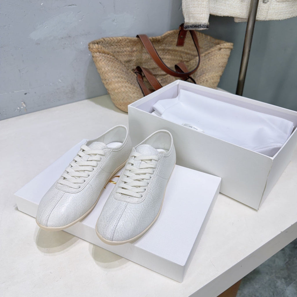 THE ROW 26S LACE-UP SNEAKERS IN WHITE GRAINED CALFSKIN