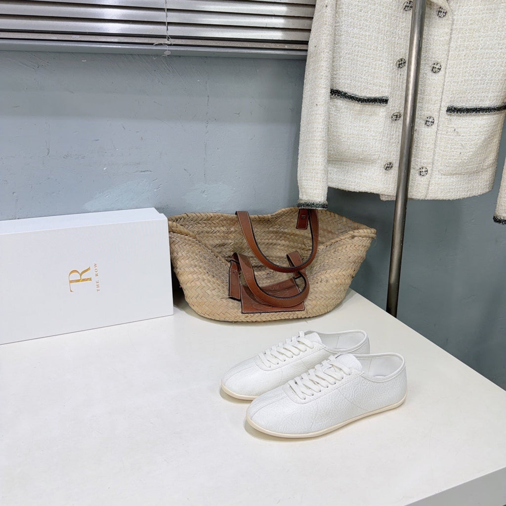 THE ROW 26S LACE-UP SNEAKERS IN WHITE GRAINED CALFSKIN
