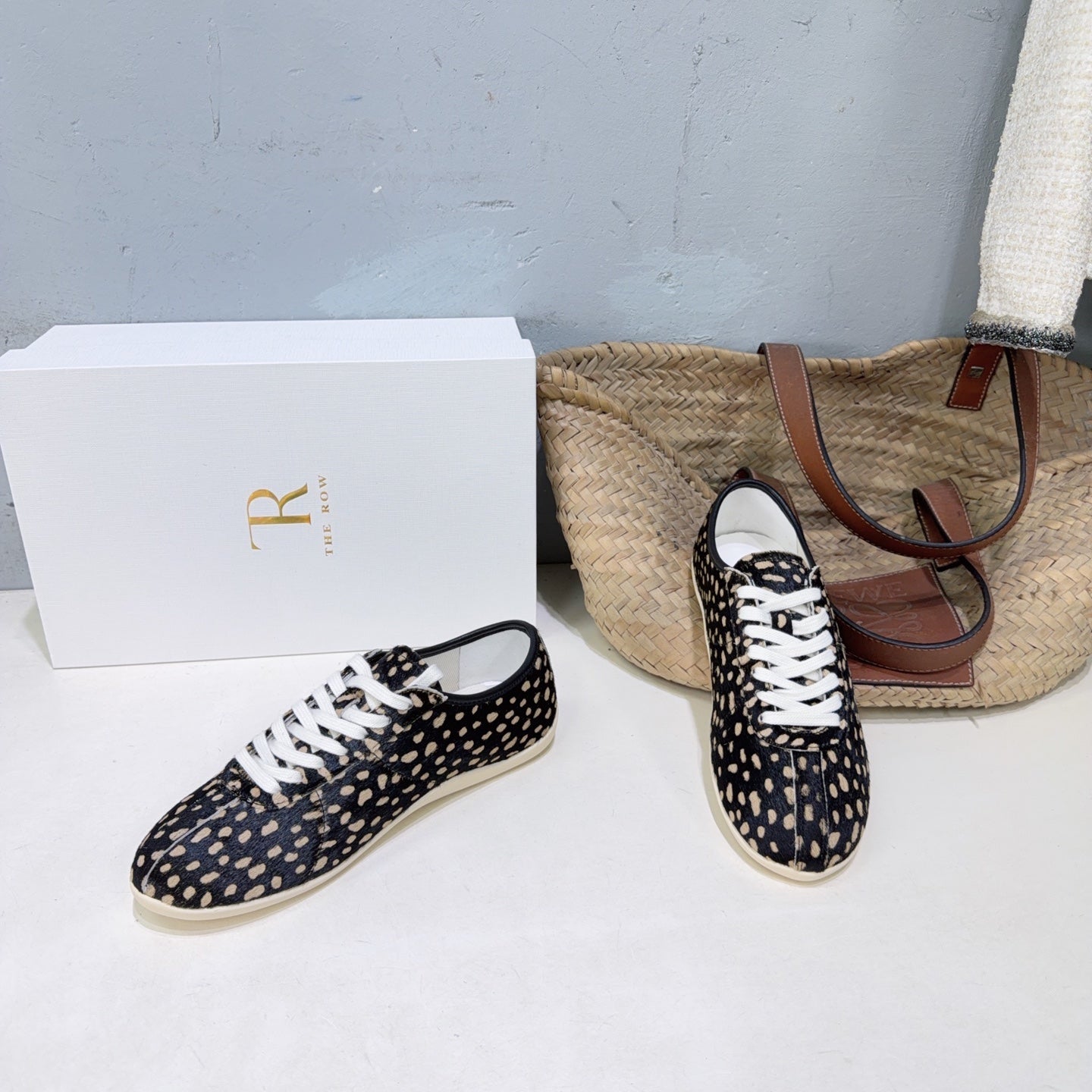 THE ROW 26S LACE-UP SNEAKERS IN BLACK LEOPARD CALF HAIR