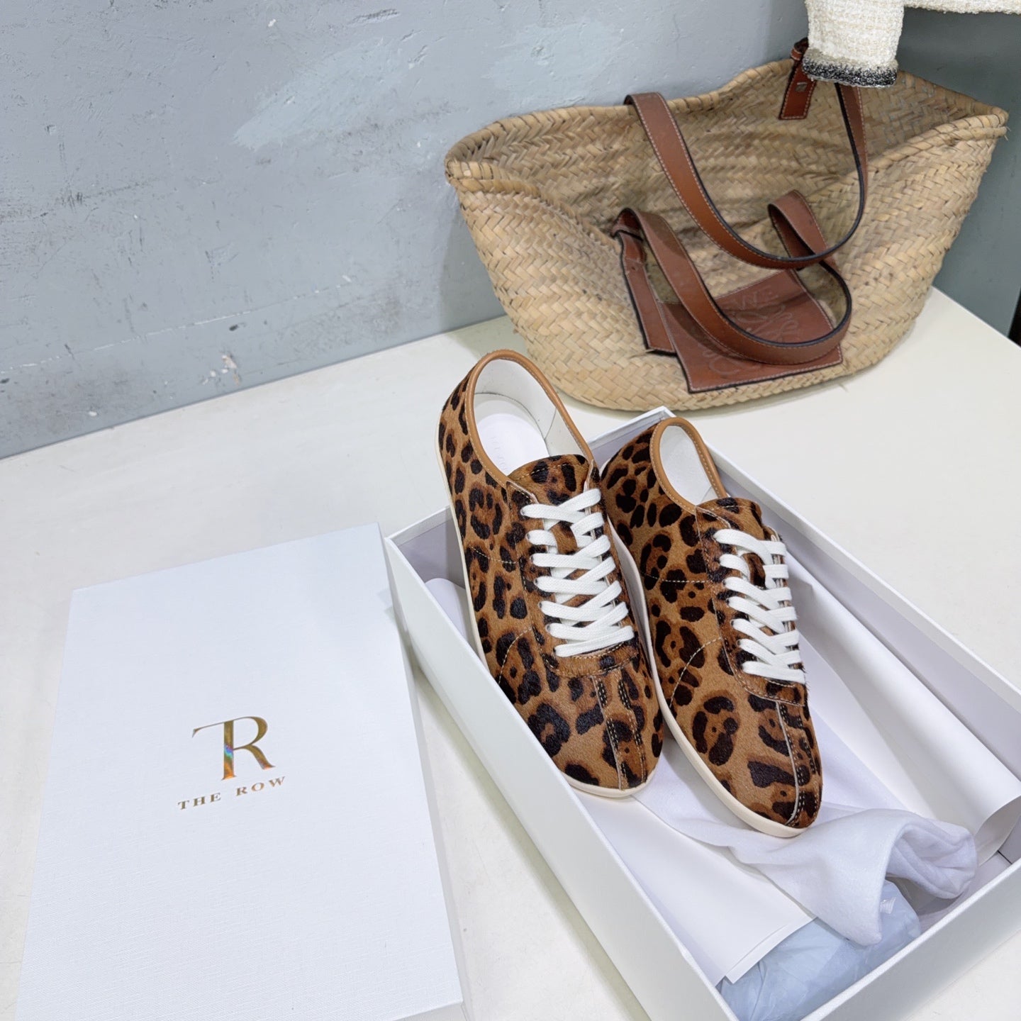 THE ROW 26S LACE-UP SNEAKERS IN BROWN LEOPARD CALF HAIR