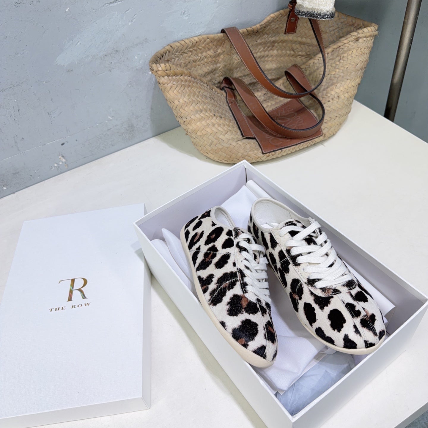 THE ROW 26S LACE-UP SNEAKERS IN LEOPARD CALF HAIR