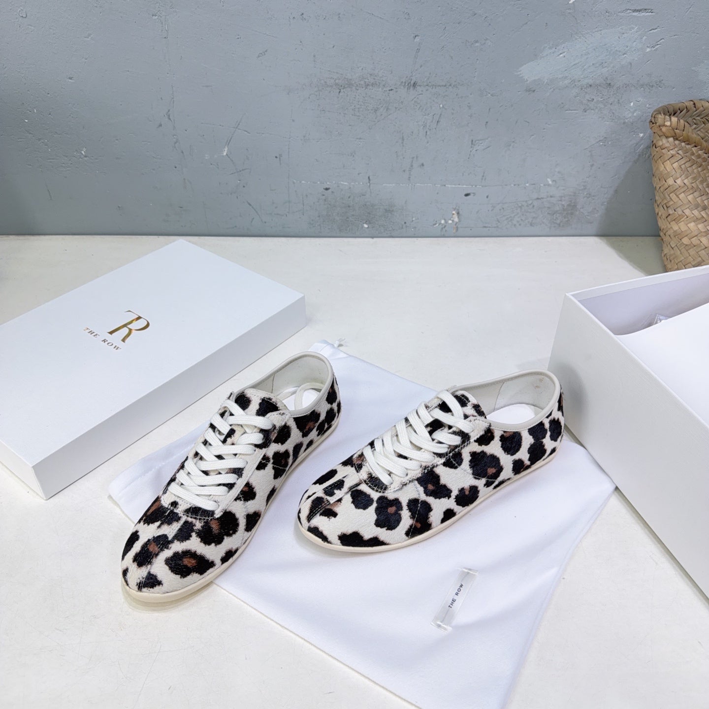 THE ROW 26S LACE-UP SNEAKERS IN LEOPARD CALF HAIR
