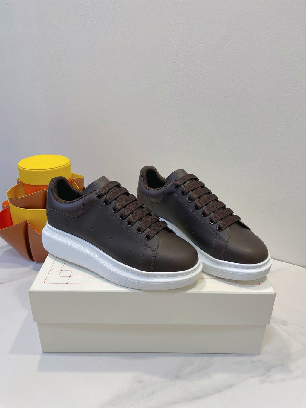 OVERSIZED SNEAKERS IN DARK BROWN SMOOTH CALFSKIN