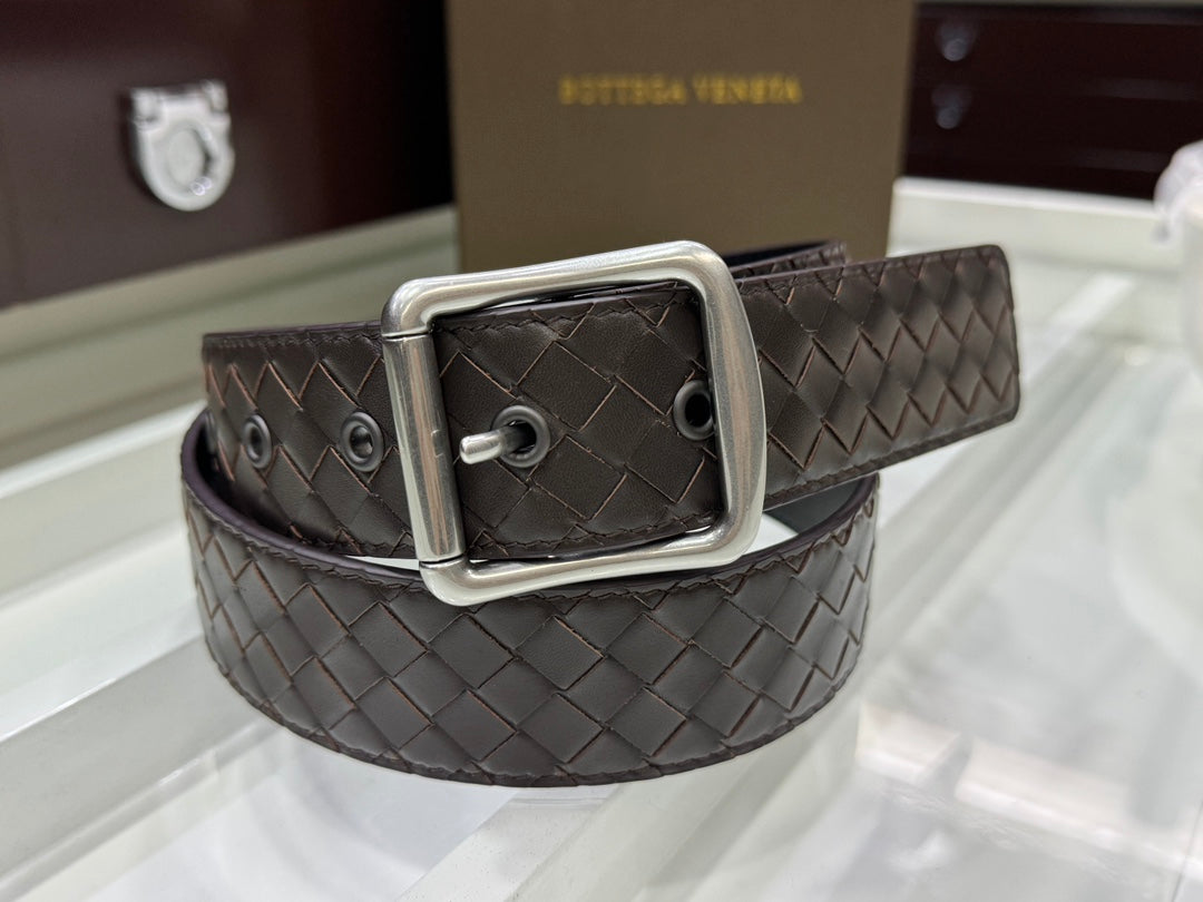 BV BELT 3.8CM IN BROWN CALFSKIN SILVER HARDWARE