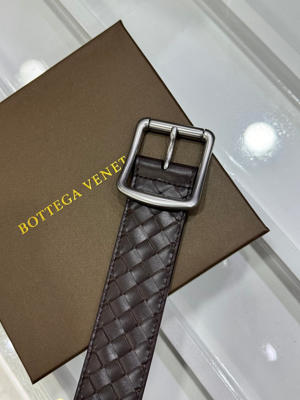 BV BELT 3.8CM IN BROWN CALFSKIN SILVER HARDWARE