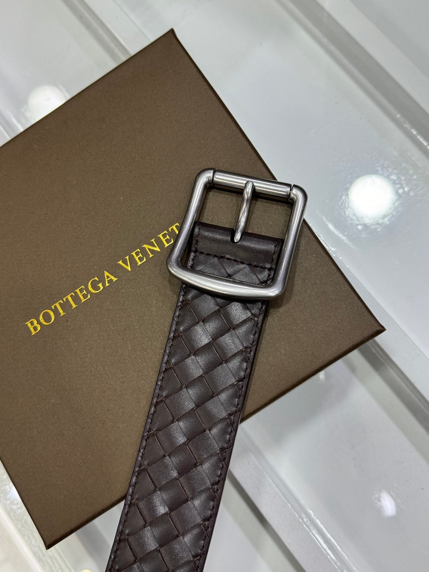 BV BELT 3.8CM IN BROWN CALFSKIN SILVER HARDWARE