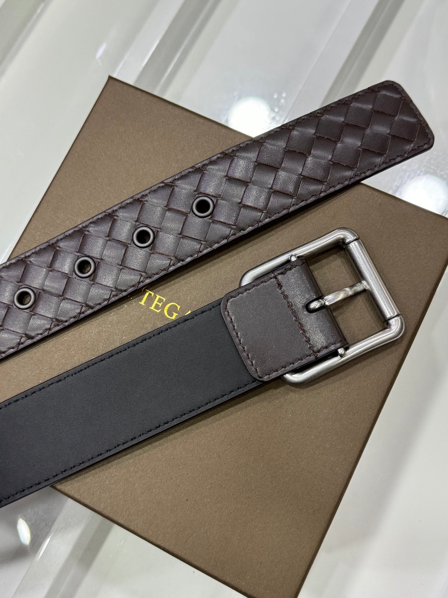 BV BELT 3.8CM IN BROWN CALFSKIN SILVER HARDWARE