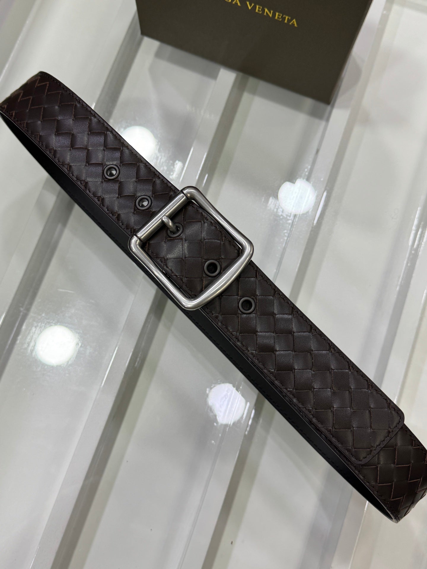 BV BELT 3.8CM IN BROWN CALFSKIN SILVER HARDWARE