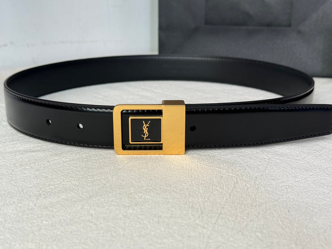 SL 25MM BELT IN BLACK CALFSKIN GOLD HARDWARE 456477