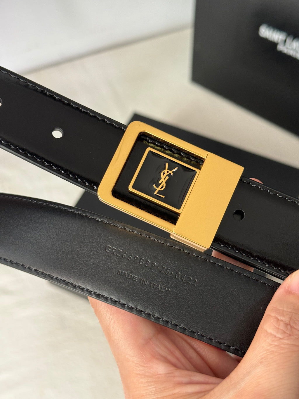 SL 25MM BELT IN BLACK CALFSKIN GOLD HARDWARE 456477