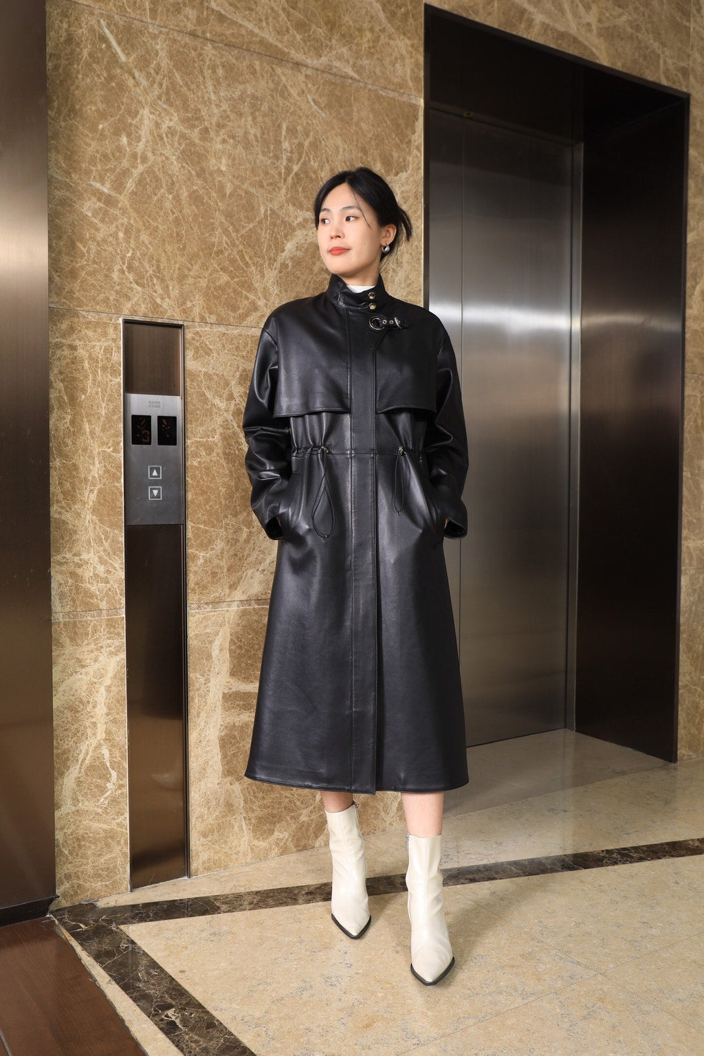 HERMES 25S LONG LEATHER COAT 359