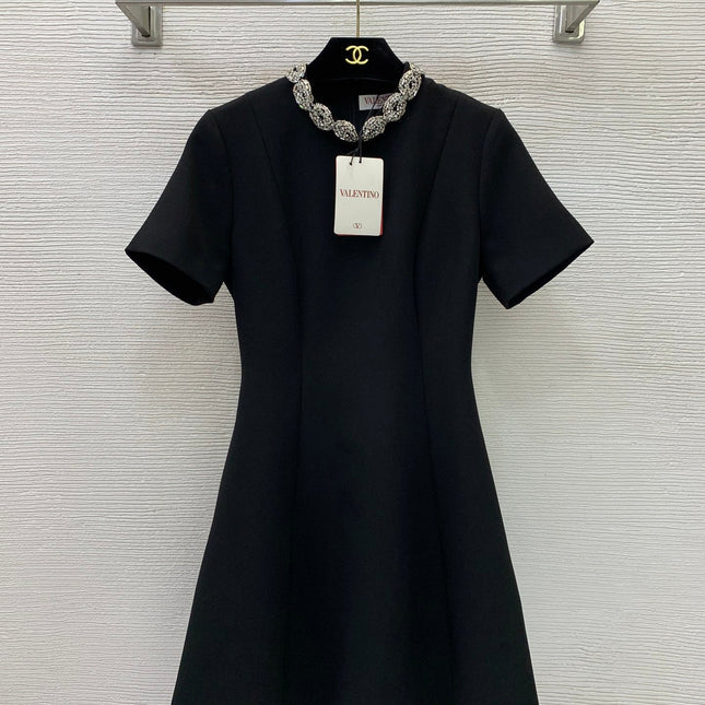 VALENTINO 26S NECK SHORT-SLEEVE A-LINE DRESS 340