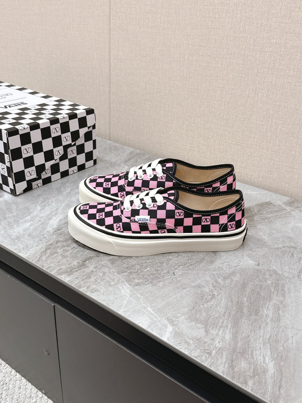 VALENTINO 25S GARAVANI X VANS SNEAKERS IN PINK MIX BLACK CANVAS