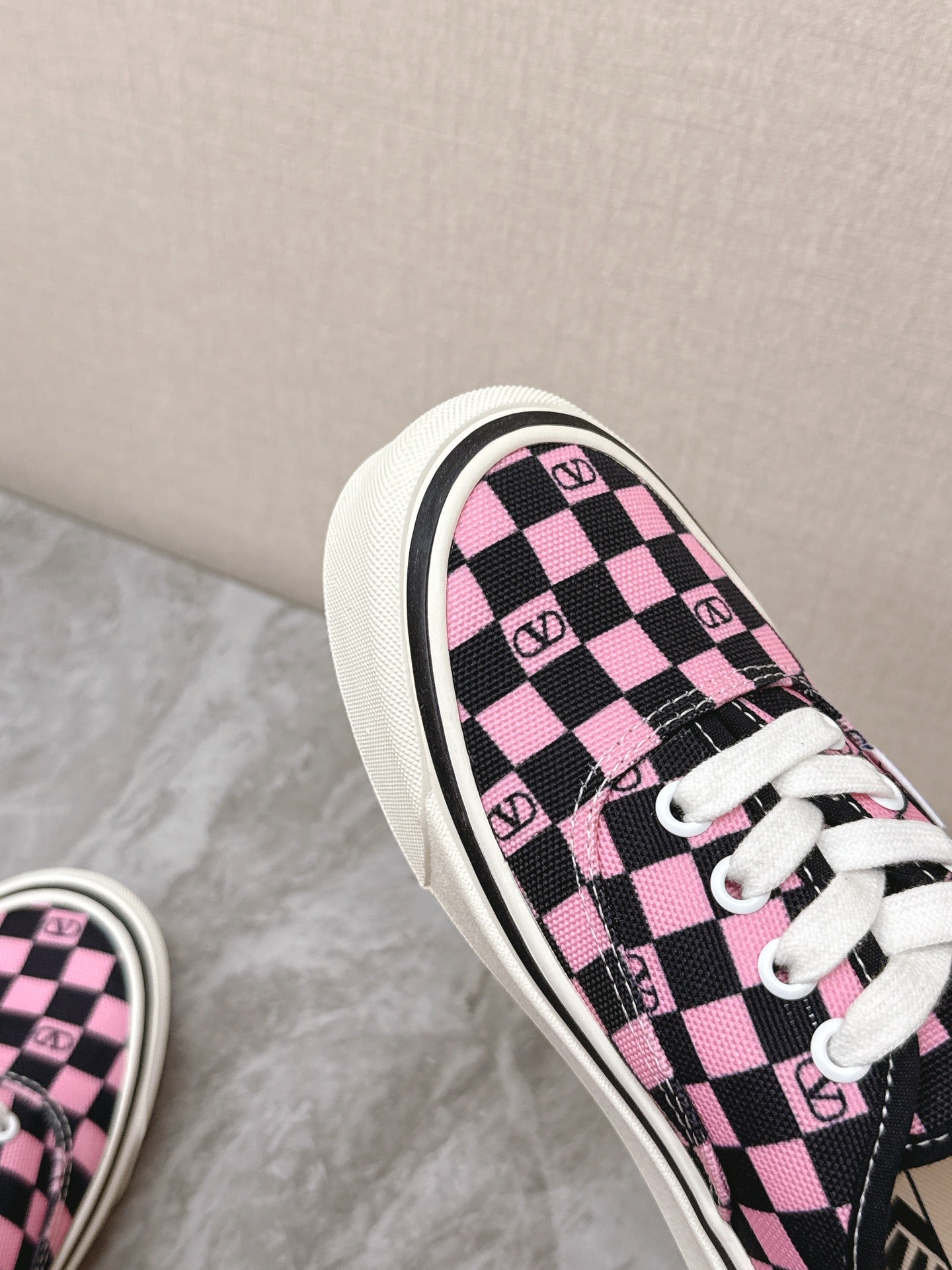 VALENTINO 25S GARAVANI X VANS SNEAKERS IN PINK MIX BLACK CANVAS