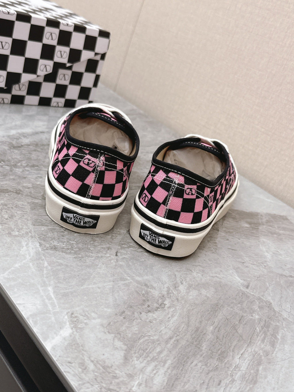 VALENTINO 25S GARAVANI X VANS SNEAKERS IN PINK MIX BLACK CANVAS
