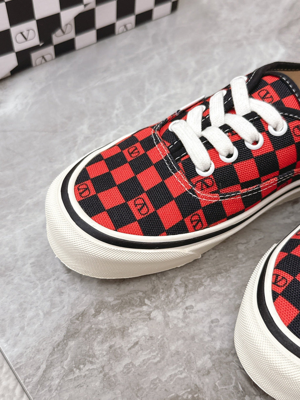 VALENTINO 25S GARAVANI X VANS SNEAKERS IN RED MIX BLACK CANVAS
