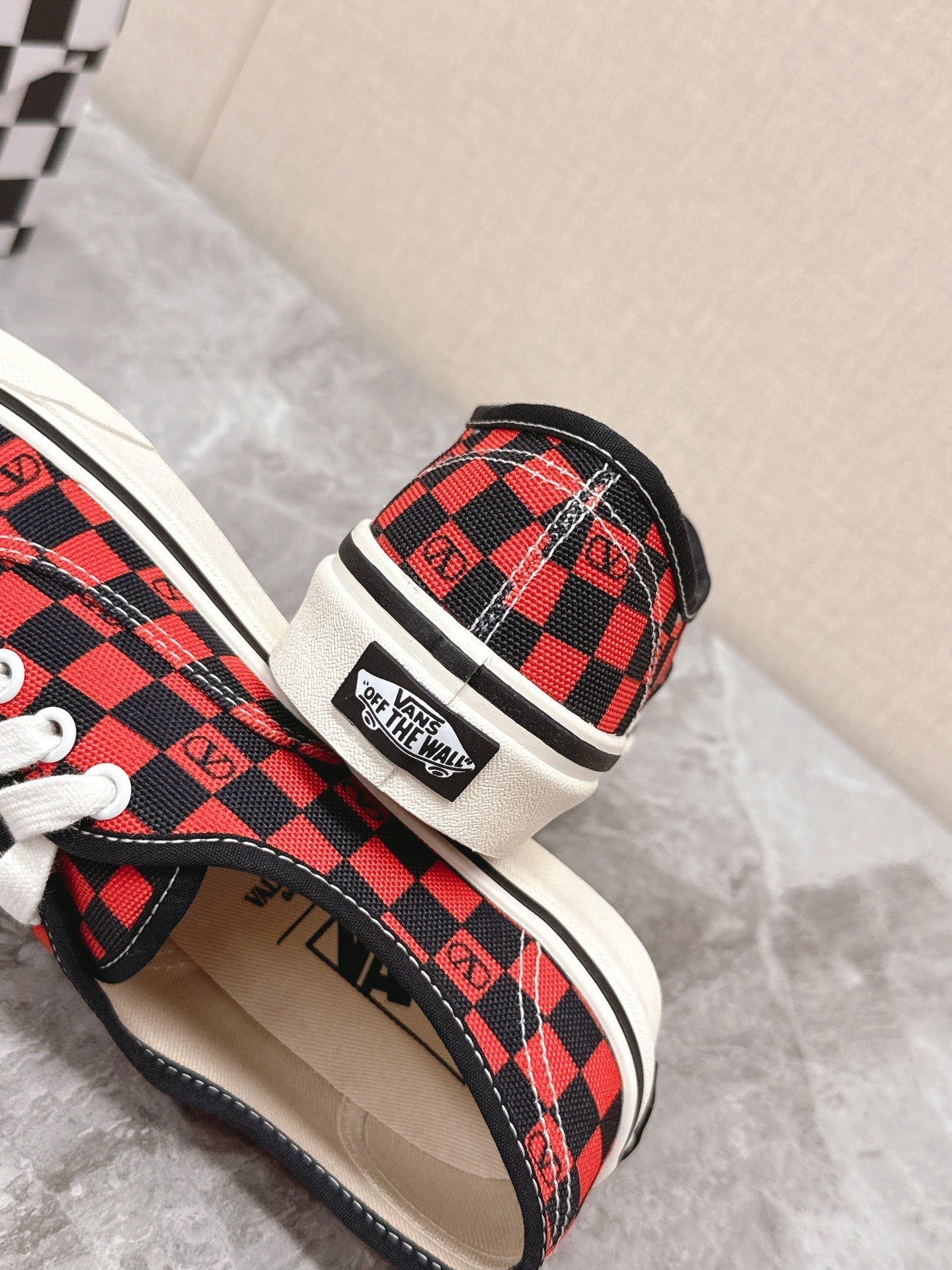 VALENTINO 25S GARAVANI X VANS SNEAKERS IN RED MIX BLACK CANVAS