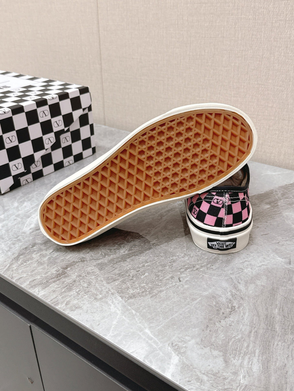 VALENTINO 25S GARAVANI X VANS SNEAKERS IN PINK MIX BLACK CANVAS