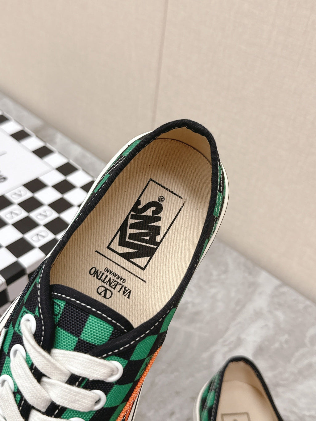 VALENTINO 25S GARAVANI X VANS SNEAKERS IN GREEN MIX BLACK CANVAS