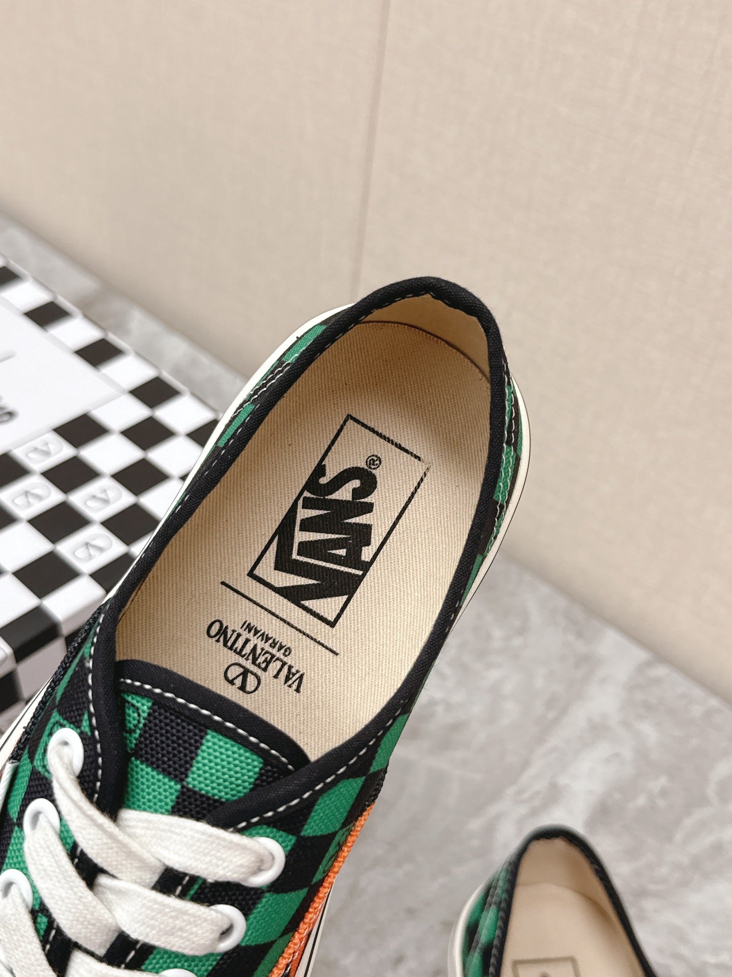VALENTINO 25S GARAVANI X VANS SNEAKERS IN GREEN MIX BLACK CANVAS