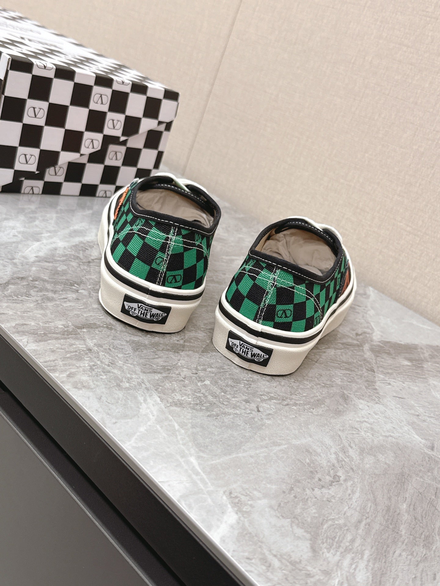 VALENTINO 25S GARAVANI X VANS SNEAKERS IN GREEN MIX BLACK CANVAS