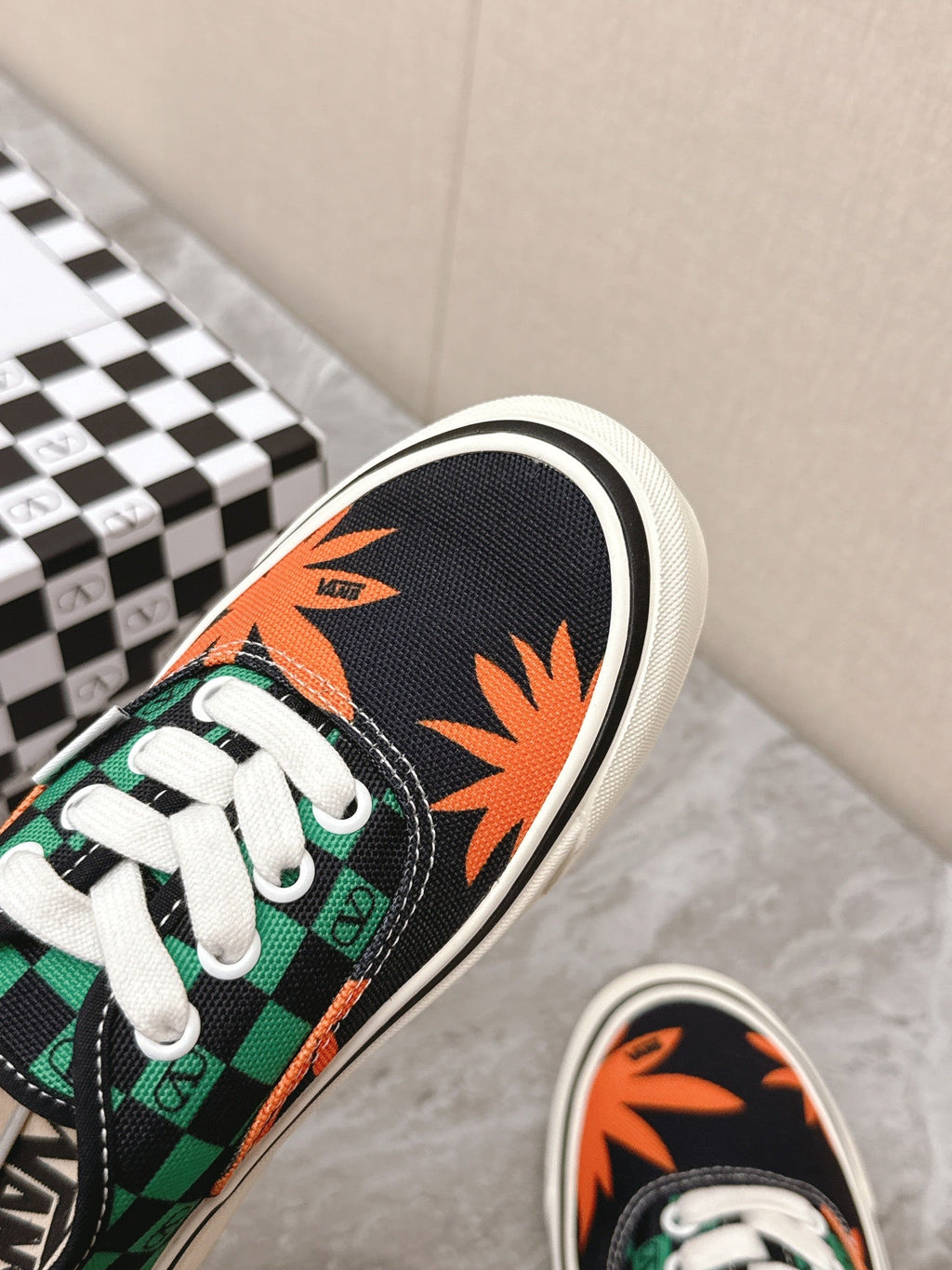 VALENTINO 25S GARAVANI X VANS SNEAKERS IN GREEN MIX BLACK CANVAS