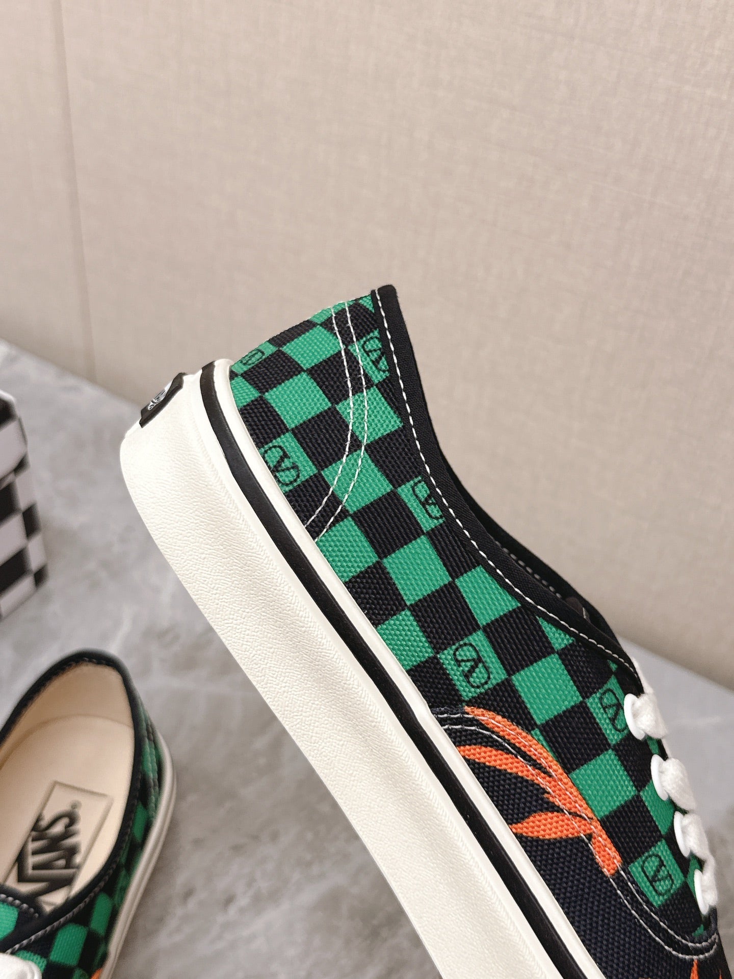 VALENTINO 25S GARAVANI X VANS SNEAKERS IN GREEN MIX BLACK CANVAS
