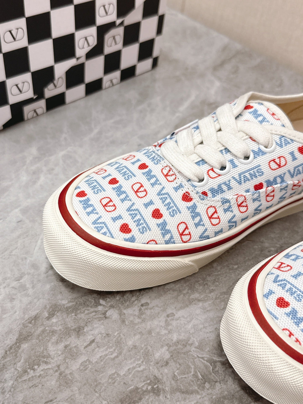 VALENTINO 25S GARAVANI X VANS SNEAKERS IN WHITE MIX BLUE CANVAS