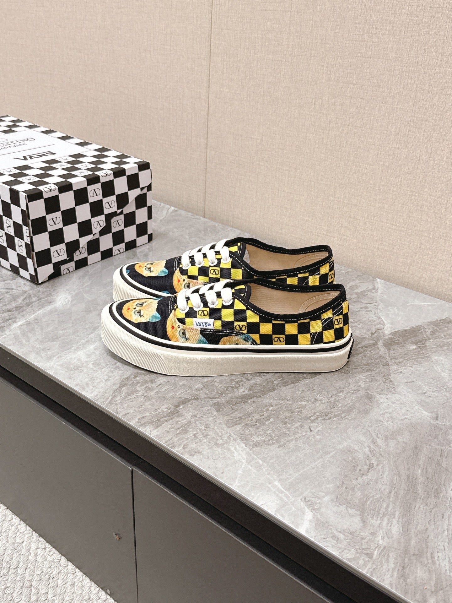 VALENTINO 25S GARAVANI X VANS SNEAKERS IN YELLOW MIX BLACK CANVAS