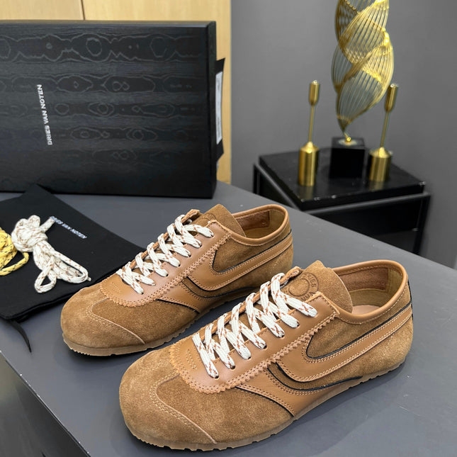 DRIES VAN NOTEN SNEAKER IN BROWN AND WHITE SUEDE