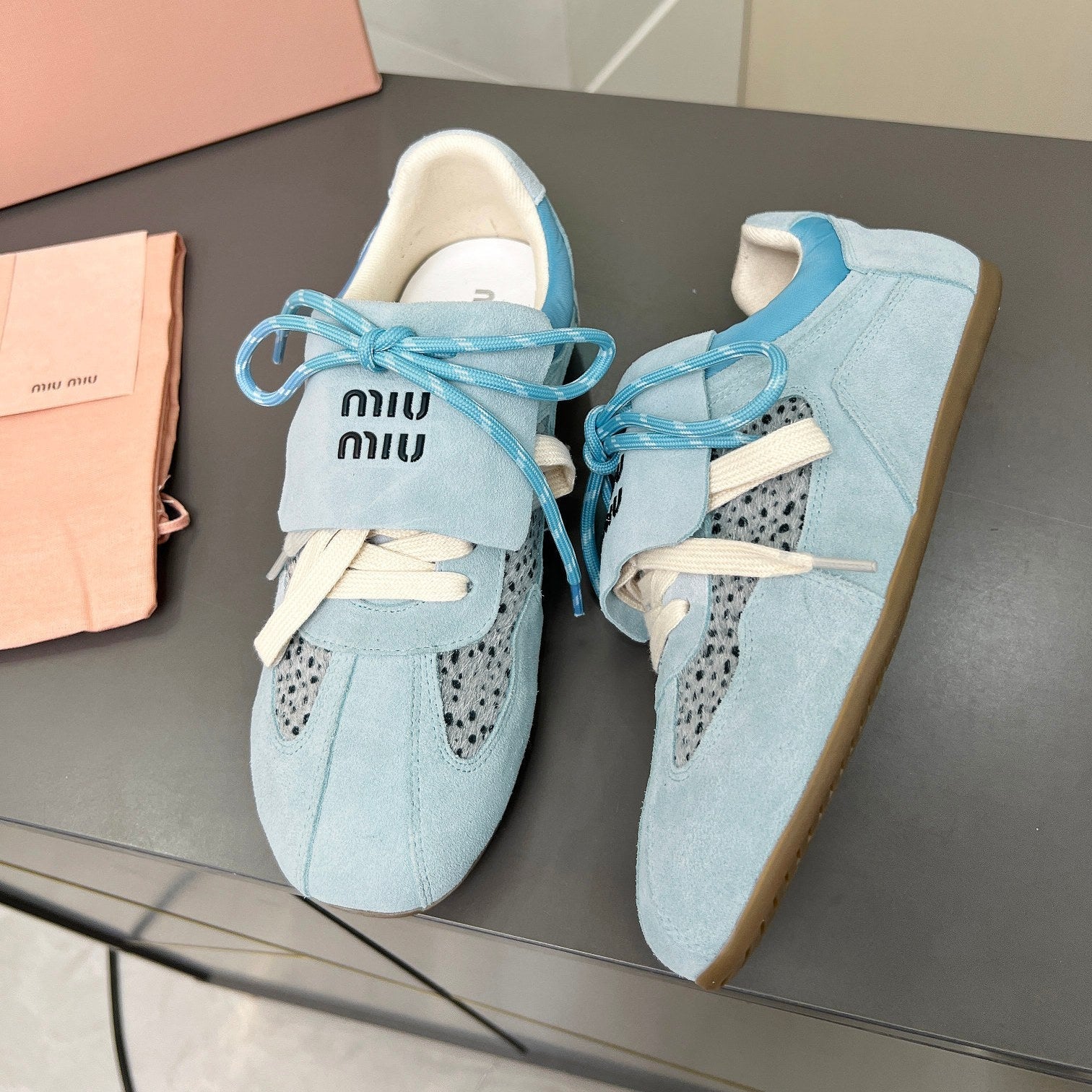 MIUMIU 26S SNEAKERS IN LIGHT BLUE SUEDE